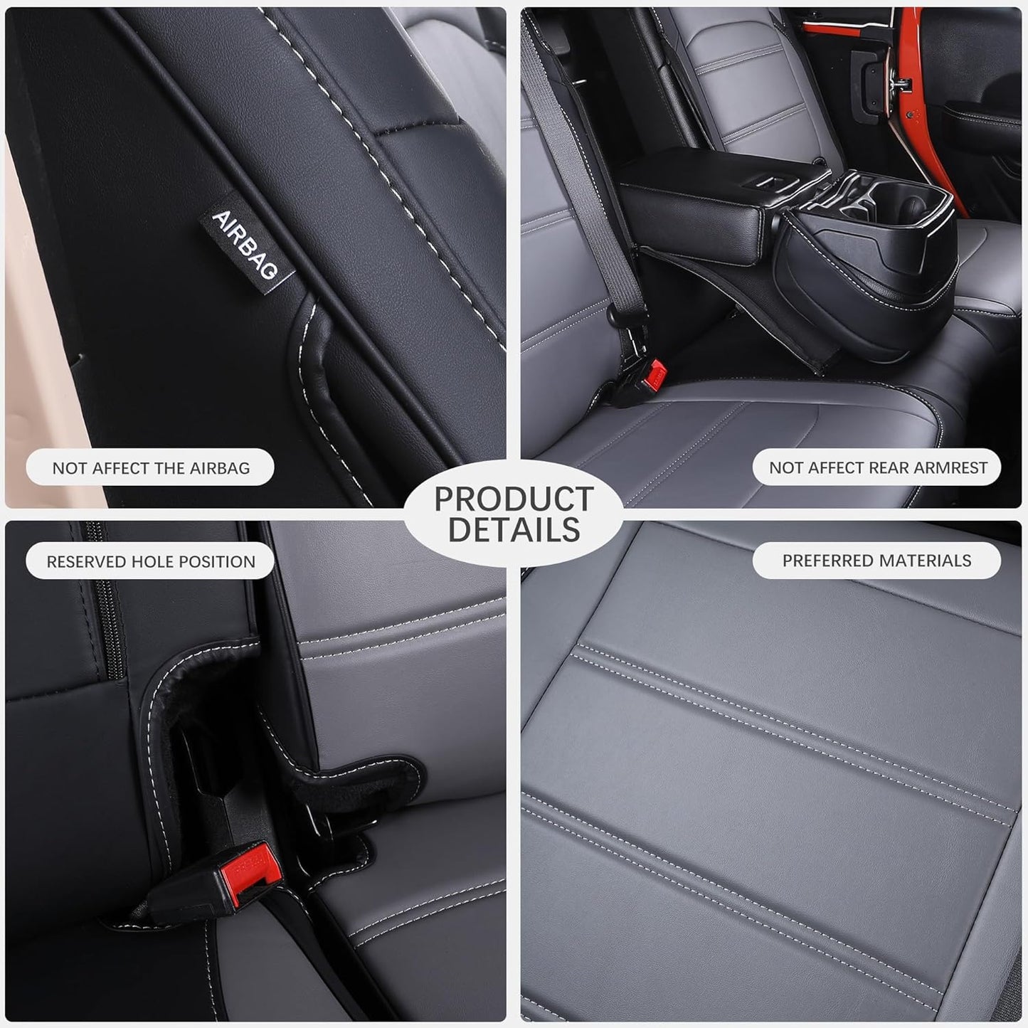 Car Seat Covers Full Set Custom Fit for Jeep Wrangler JL 2 Door 2018 2019 2020 2021 2022 2023 2024 Sport, Sport S,Willys, Rubicon, Rubicon X, Durable Faux Leather, Waterproof (Black+Gray)