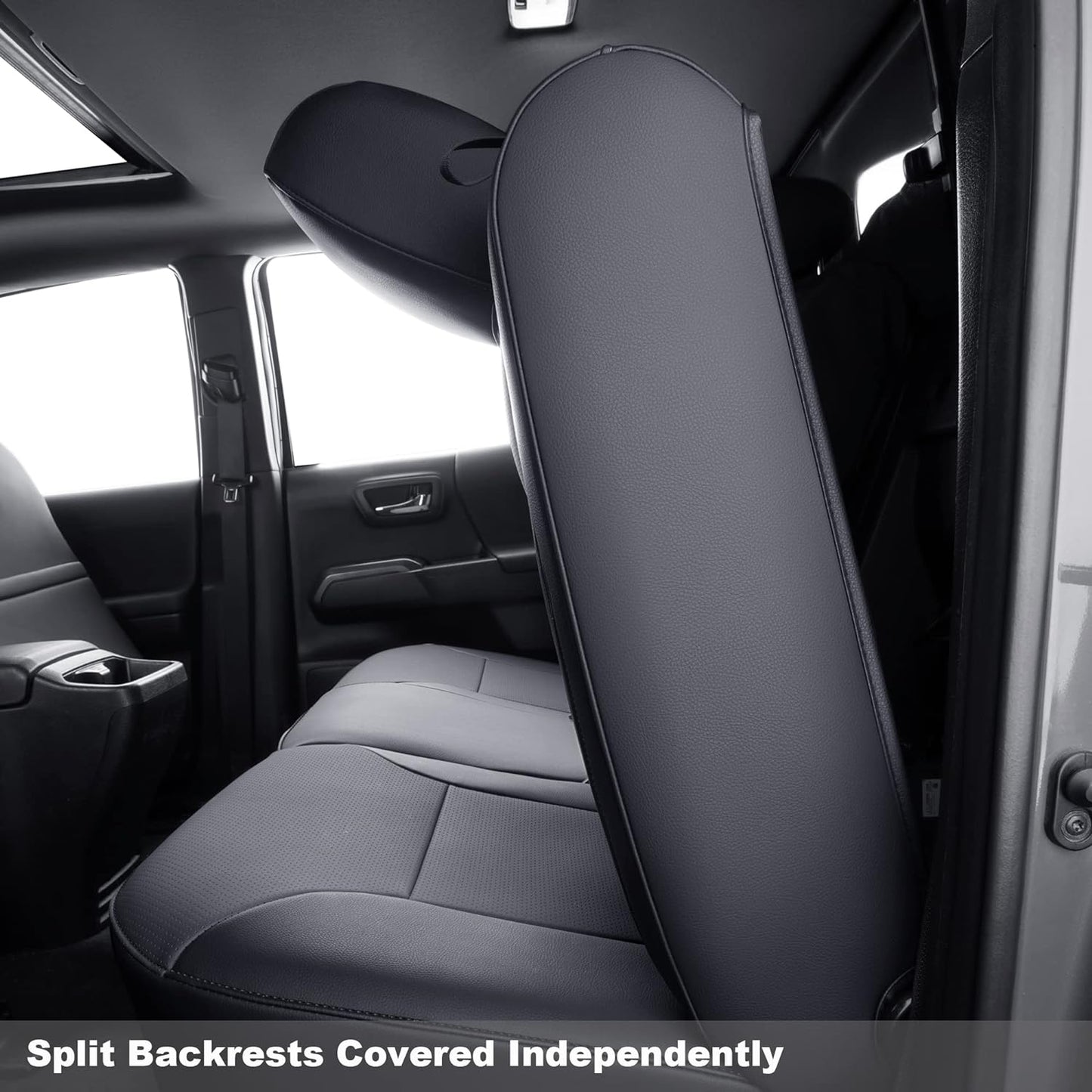 LUCKYMAN CLUB Rear Seat Covers Custom Fit for 2016-2023 Tacoma Crew Cab with Faux Leather (Black Rear)