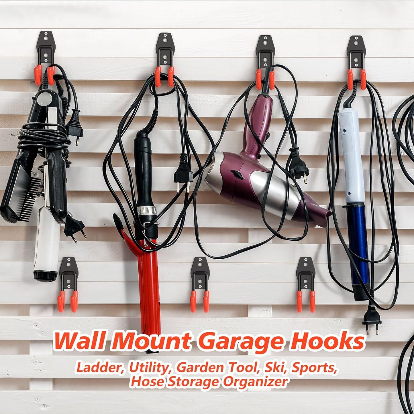 8 Pack 4.7x2.6 inch J Heavy Duty Garage Hooks,Solid Steel Wall Mount Hangers,with Anti-Slip Coating,for Hanging and Organising Ladder,Bike,Ropes,Broom,Garden,Yard and Power Tools