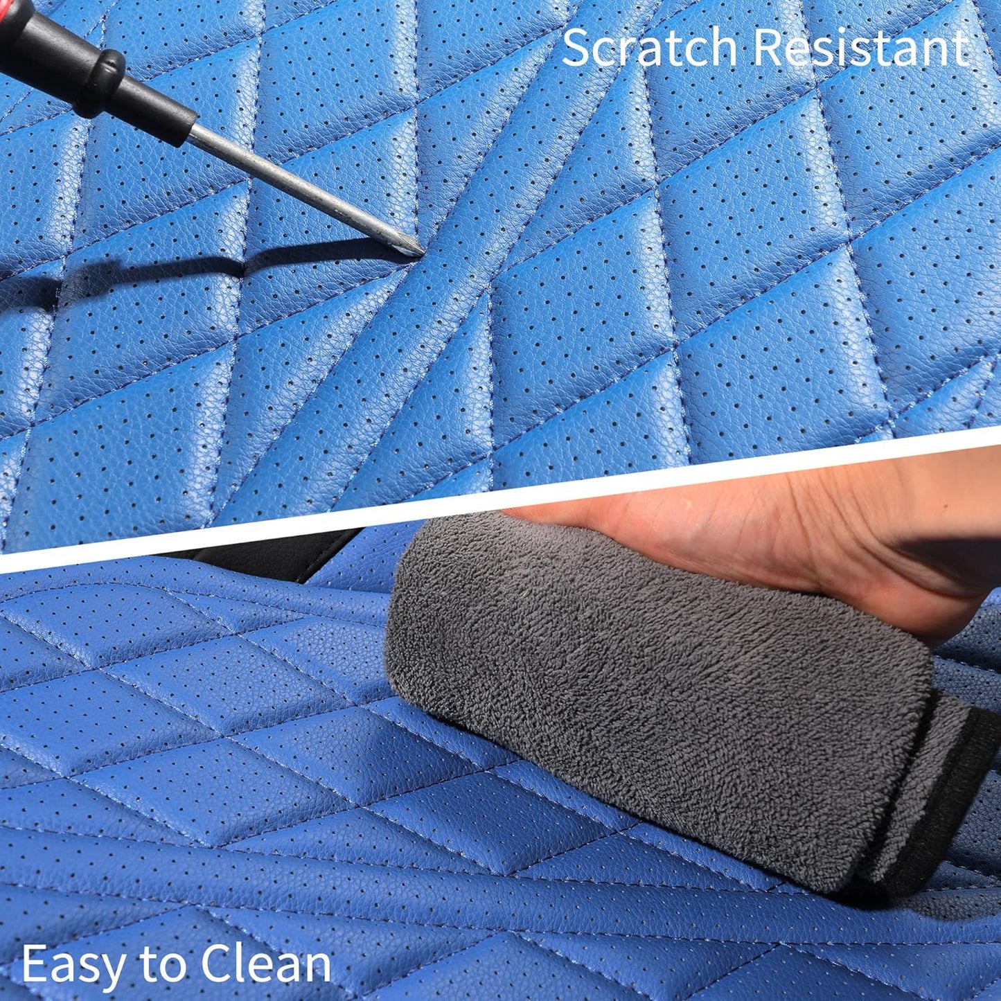 Car Seat Cover Custom Fit for Dodge Ram 1500 2500 3500 2009-2024 Faux Leather Seat Cover Set Compatible with Crew Quad Regular Cab Pickup Truck Cushions (Black & Blue, Full Set, Flat Rear)