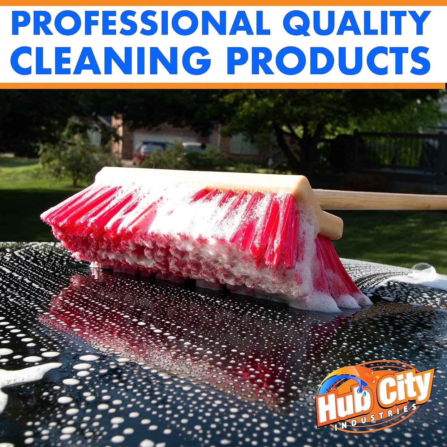 Hub City Industry 10- inch Car Wash Brush, Bi- Level Brush, Soft Nylon Bristle, car Accessories, Cleaning Supplies, Automotive wash Brush,Flagged Red Poly Bristle