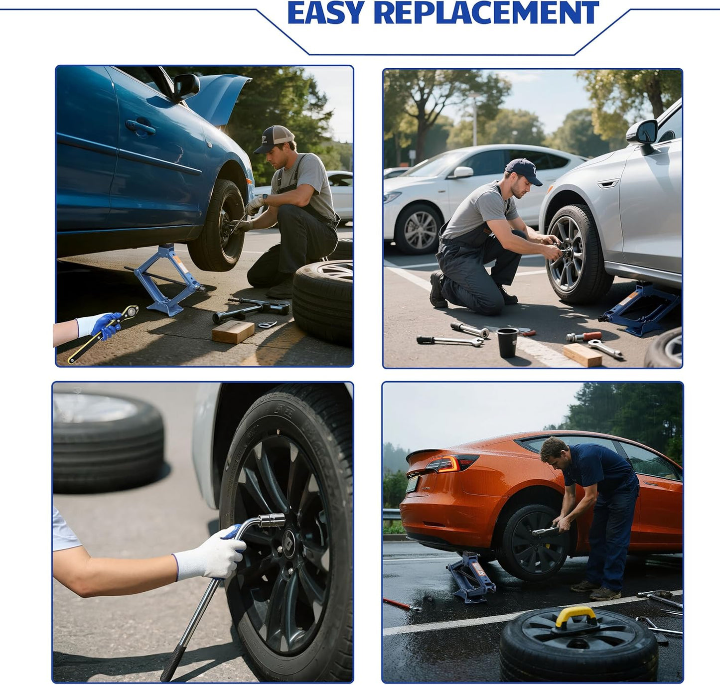 Car Jack Kit, 2.5 Ton (5511lbs), 16.5'' Portable Non-Slip Scissor Lift Jacks, Car Jack 8 Piece Set with Ratchet and Tire Replacement Kit for Sedan, MPV, SUV