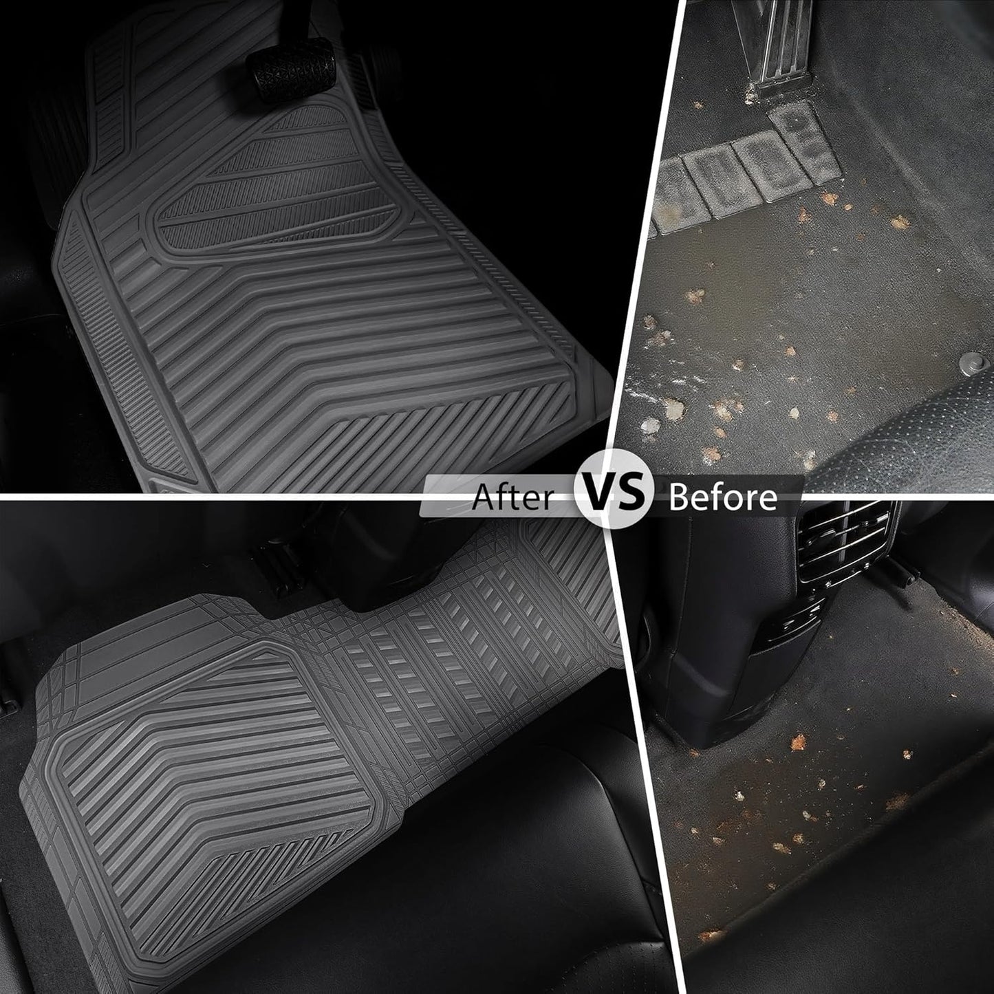 CAR PASS Rubber Car Mats,Car Floor Mats All Weather,Car Mat Full Set 3 Piece,Grey Waterproof Automotive Floor Mat Trim to Fit for Cars Sedan SUVs Small Trucks,Heavy Duty Anti-Slip Easy Clean, All Gray