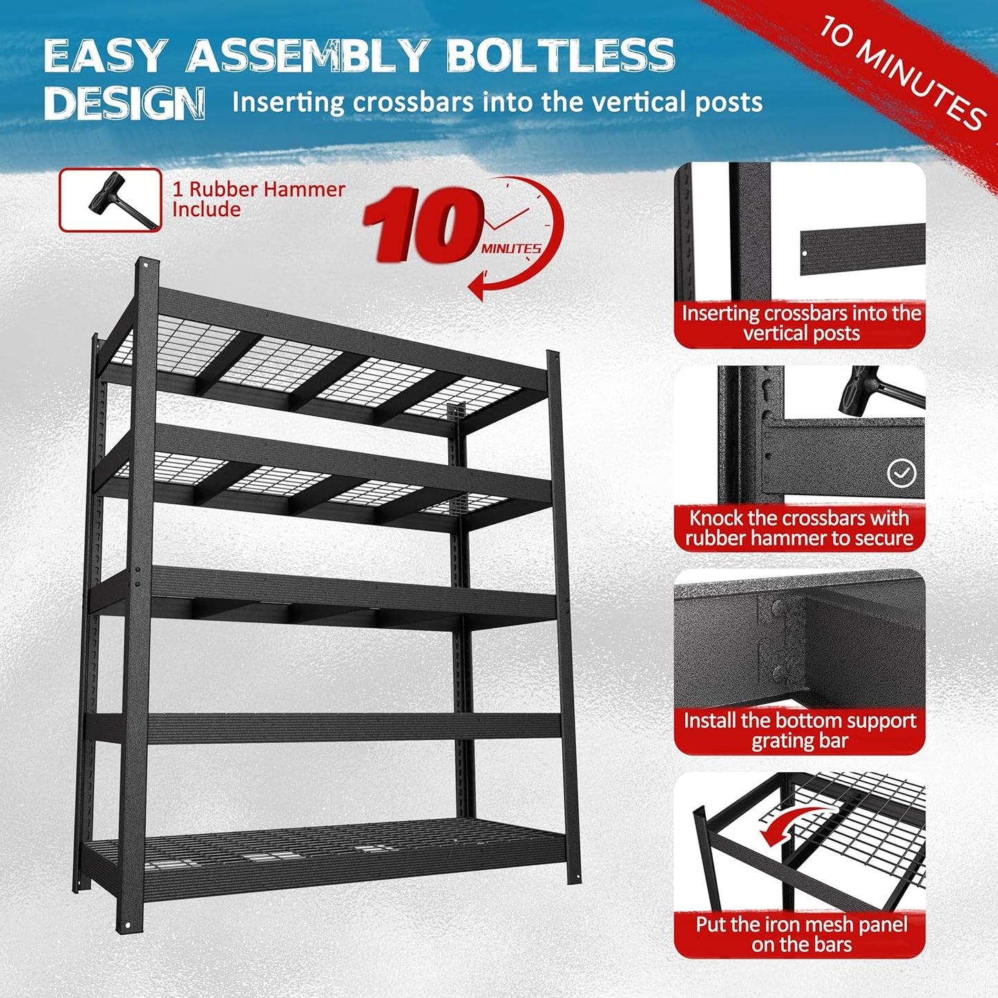 MUPATER 59.84”W × 24.02”D × 71.65”H Heavy Duty Metal Storage Shelves, 3000 LBS Utility Shelf Racks with 5-Tier Adjustable Shelves, Garage Shelving Unit for Warehouse, Garage, Kitchen