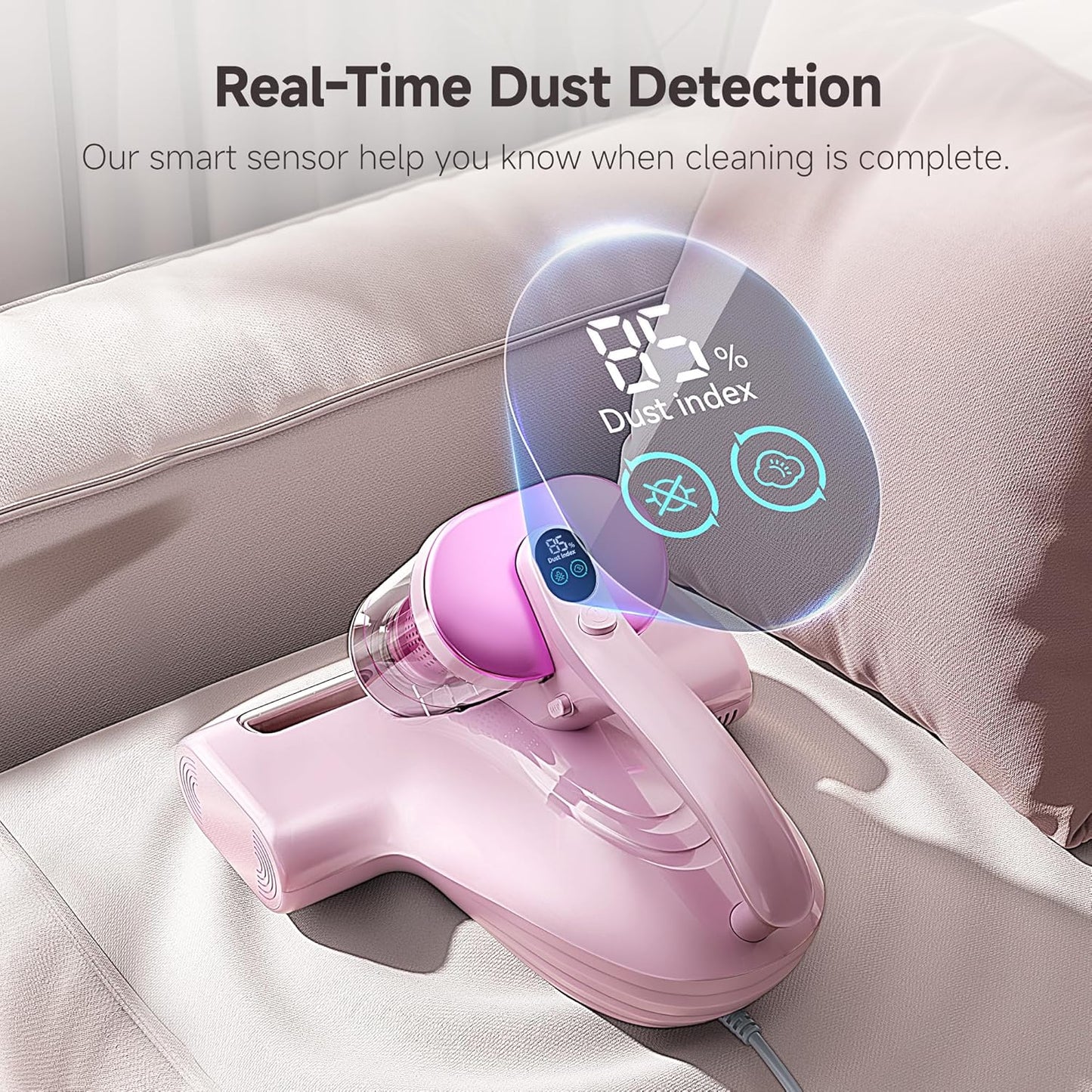 uwant Bed Cleaner with 16Kpa Suction Metal Roller 253.7nm Uv-c Light Mattress Vacuum Cleaner 36000RPM/Min 149℉ Heating HEPA Filter&Ultrasonic Mattress Vacuum for Sofa, Pillow, Bed Throws, Pink