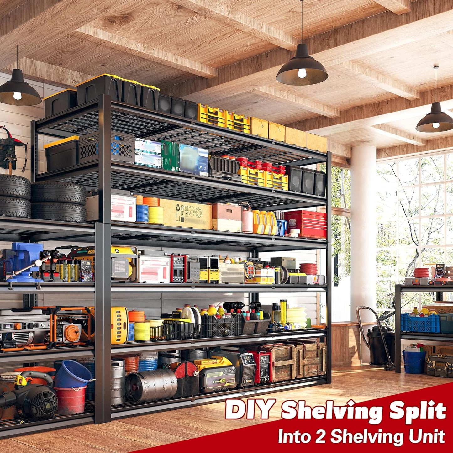 REIBII 60" W Garage Shelving, 2900LBS Storage Shelves, 6 Tier Heavy Duty Shelving, Adjustable Metal Shelving Units and Storage Rack for Warehouse, Pantry, Basement, 60" W x 84" Hx 24" D, 3 Pack