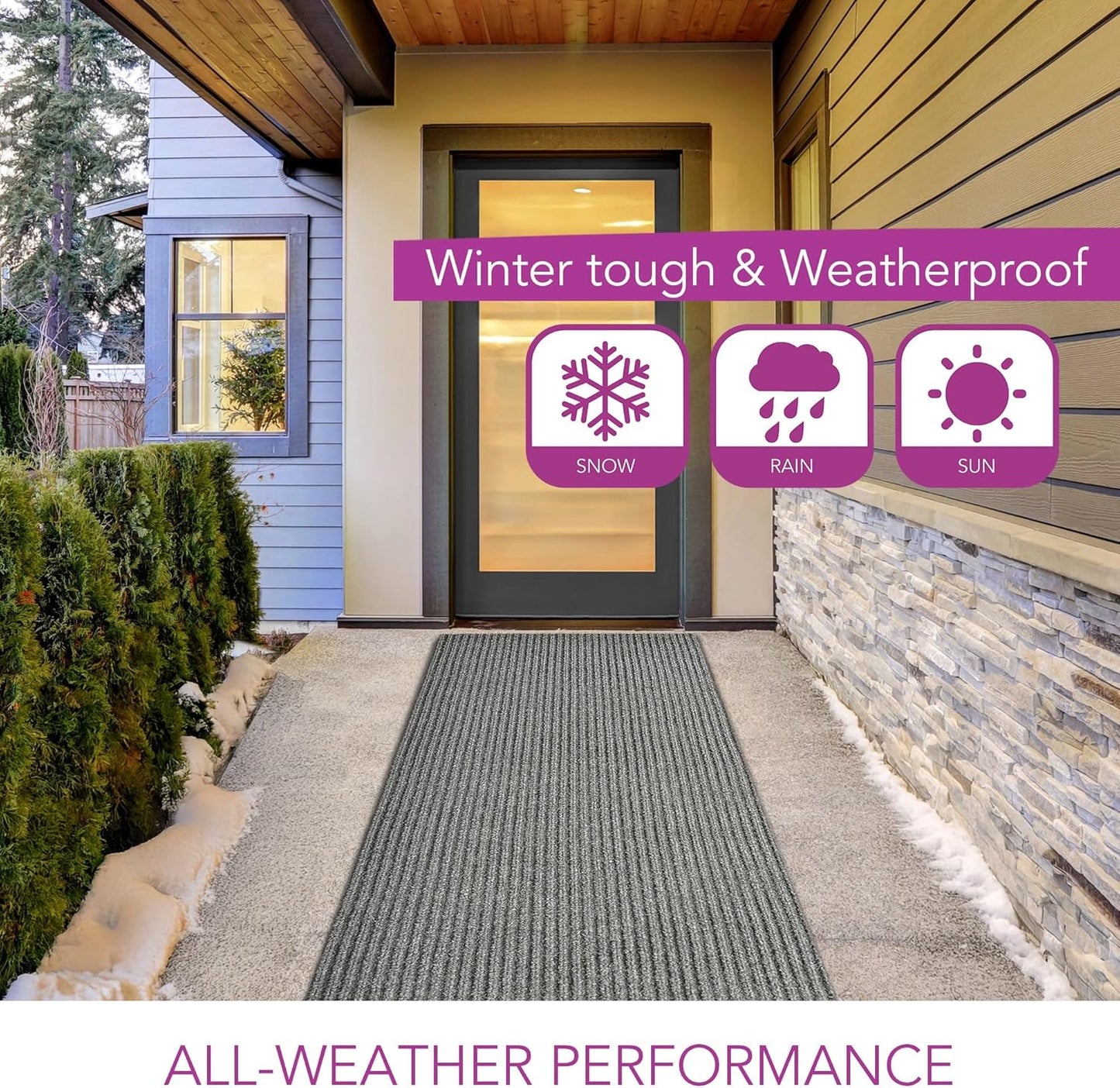 iCustomRug Spartan Weather Warrior Duty Indoor/Outdoor Utility Ribbed in 3ft,4ft,6ft Widths 70 Custom Sizes with Natural Non-Slip Rubber Backing 4'X16' in Grey