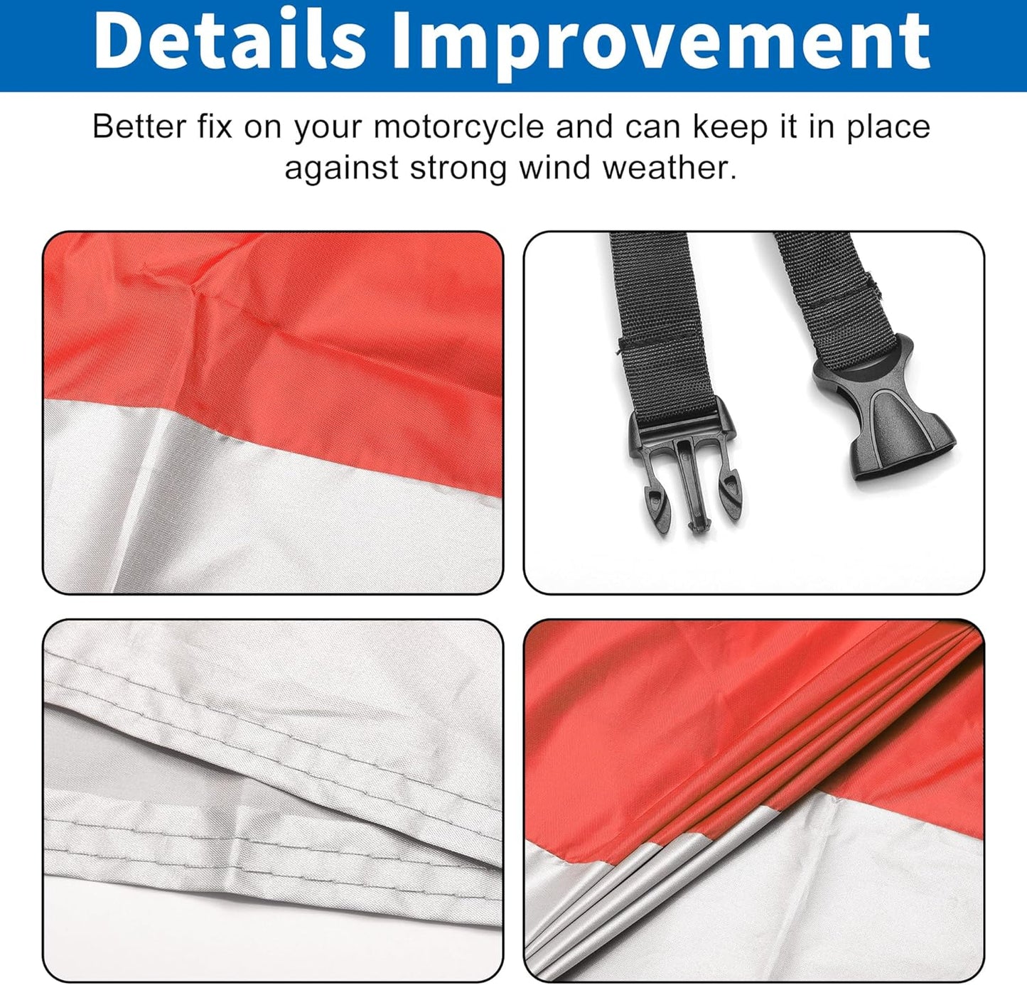 X AUTOHAUX Motorcycle Cover for Harley Davidson for Honda for Suzuki All Season Weather Waterproof Sun Motorbike Cover Fits Up to 78.74'' Motorcycles Vehicle Cover M Red Silver Tone