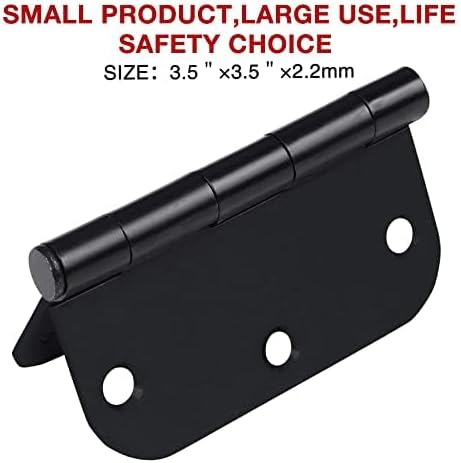 1 Pack Rounded Matte Black Door Hinges 3.5 Inch 5/8" Radius for Interior 3 1/2" Flat Iron Bifold Residential Standard Bedroom Indoor for Doors 3 ½"Hardware Control House Decor Essentials Accessories