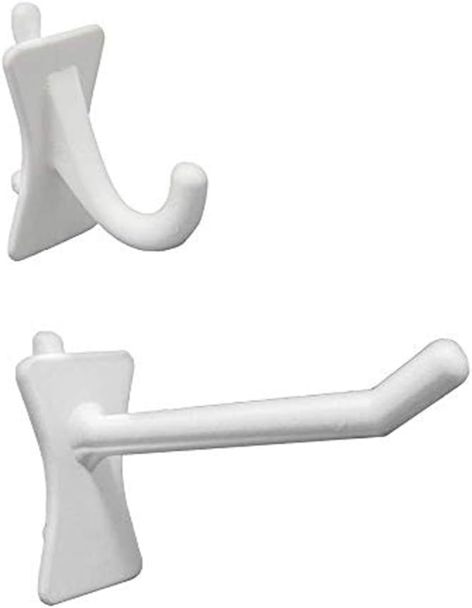 PegPro® J & 2" Hooks Kit for Standard “Wood Fiber” pegboard – Durable Plastic Pegboard Hooks - for Garage, Kitchen, Craft Room, and More (J & 2" Hook - 50 Pack, White)