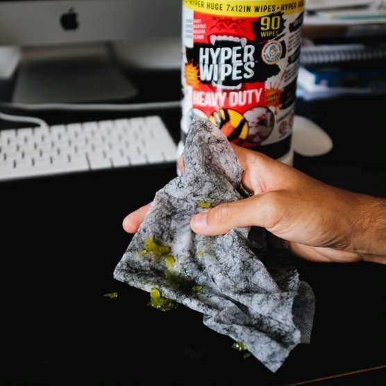 Hyper Wipes, 1 Pack Heavy Duty Hand & Tool Cleaning Wipes, 8"x12" Size Multi-Surface Cleaning Wipes, Degreasing, All Purpose Cleaner, Bathroom, Mechanic, Work Surface Wipes, 90 Count Canister