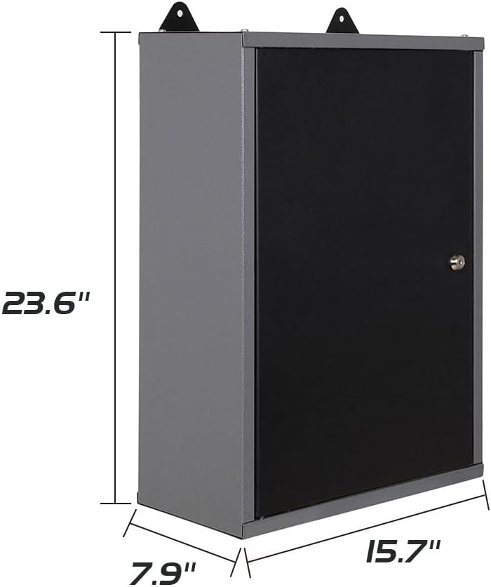 JZD Steel Wall Mount Storage Garage Cabinet, Metal Hanging Tool Cabinets, Black & Grey