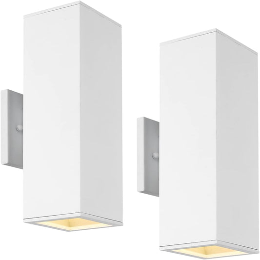 harriet Porch Lights Outdoor Modern - IP64 Waterproof Aluminum and Tempered Glass Cover, 13" Rectangular Up/Down Wall Sconce for Porch, Garage & Patio, Exterior Lighting, White, 2 Pack