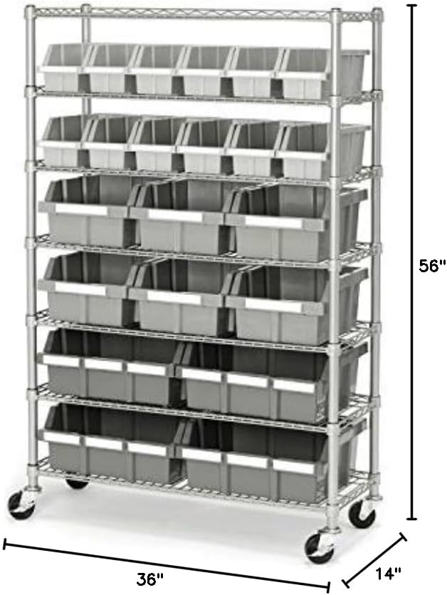 Seville Classics Commercial 7-Tier Platinum/Gray NSF 22-Bin Rack Storage System