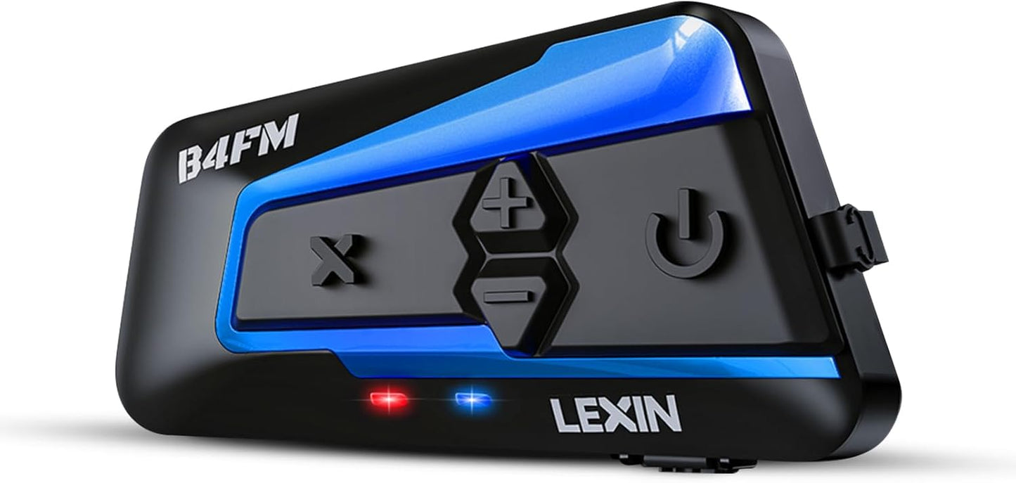 LEXIN B4FM Motorcycle Bluetooth Headset, 10 Riders Helmet Bluetooth Intercom, Universal IP67 Communication Systems with Music Sharing, Noise Cancellation, FM Radio, Fit for Snowmobile, 1 Pack