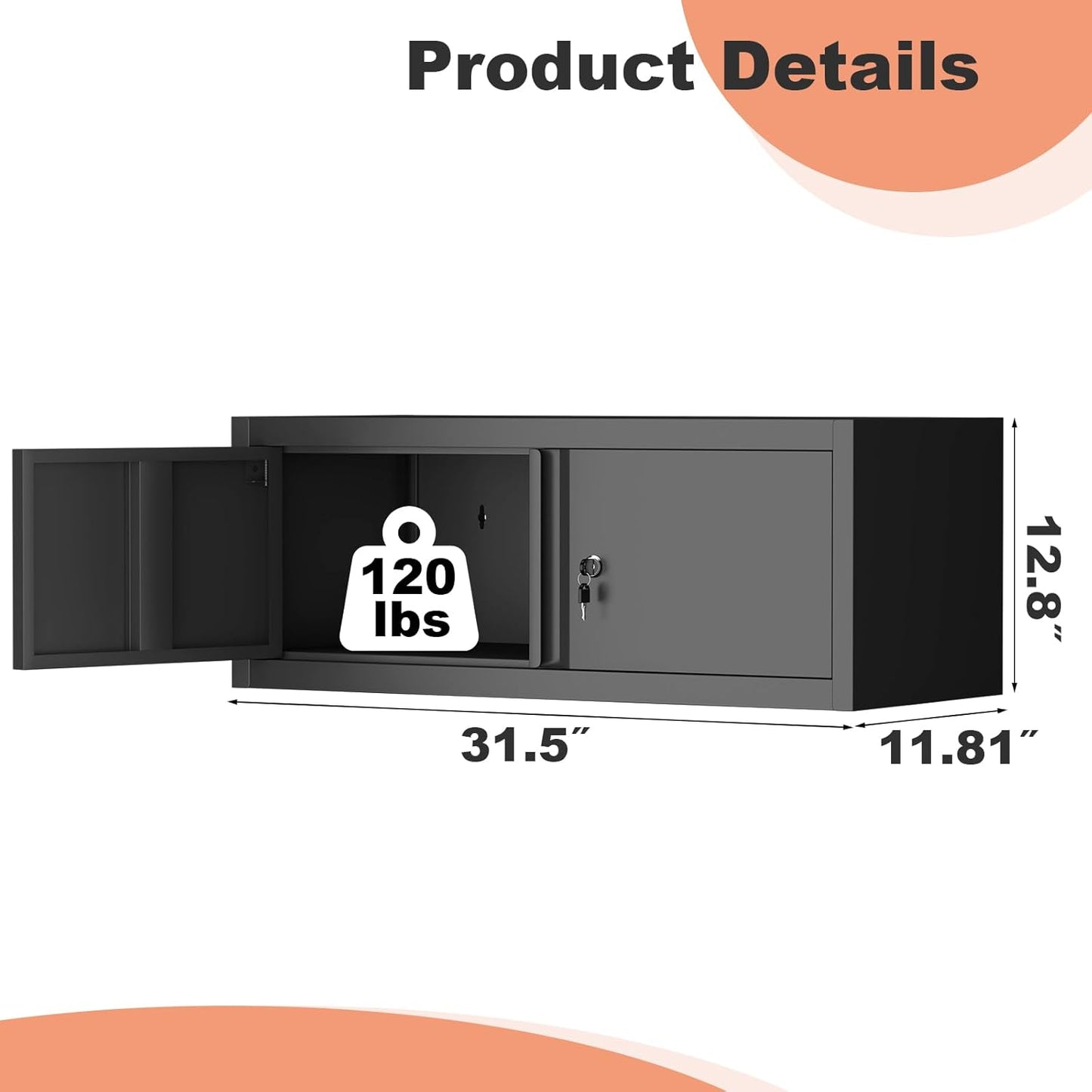 LUCYPAL Garage Storage Cabinet,Metal Wall Storage Cabinet with Locking Doors for Workshop,Kitchen,Steel Tool Hanging Cabinets for Warehouse,Home Office,Black,12.8''H