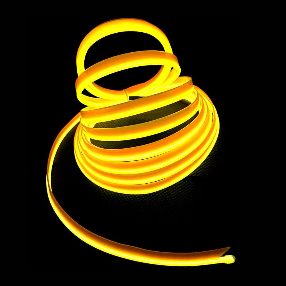 El Wire Yellow Interior Car LED Strip Lights, 10M Neon Wire USB 5V with Fuse Protection for Automotive Interior Decoration, with 6mm Sewing Edge