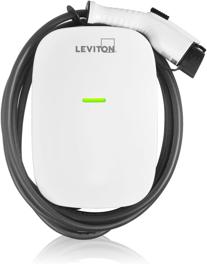 Leviton Level 2 Smart EV Charger with Wi-Fi, 48 Amp, 208/240 VAC, 11.6 kW Output, 18' Cable, Indoor/Outdoor Hardwired EV Charging Station, My Leviton Compatibility, EV48W EVSE