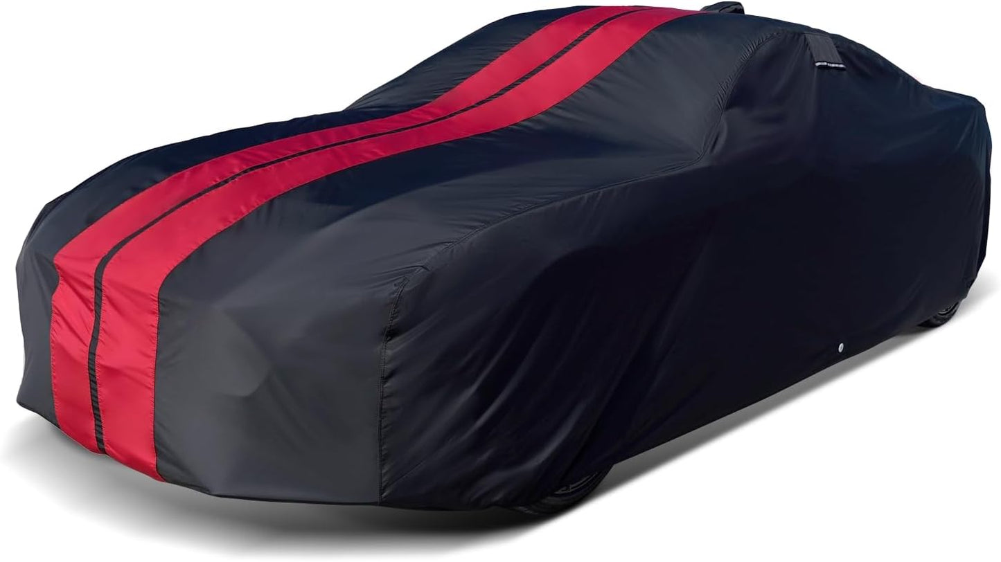 iCarCover Custom Car Cover for Chevy 150, 210 2-Door, 4-Door (1957) Waterproof All-Weather Rain Snow UV Sun Protector Full Exterior Indoor Outdoor Car Cover (Stripe - Black/Red)