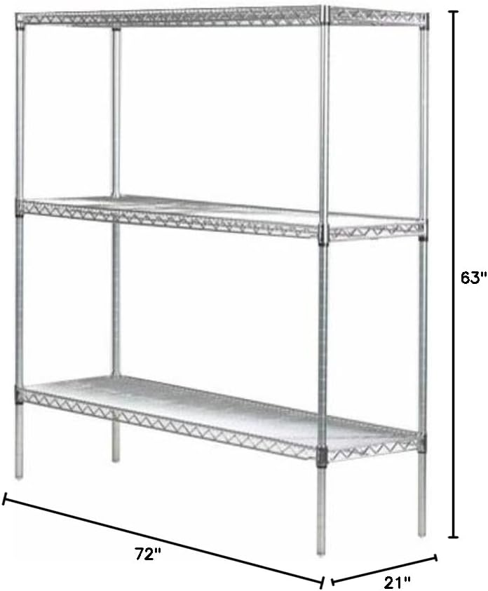 Omega 21" Deep x 72" Wide x 63" High 3 Tier Chrome Starter Shelving Unit