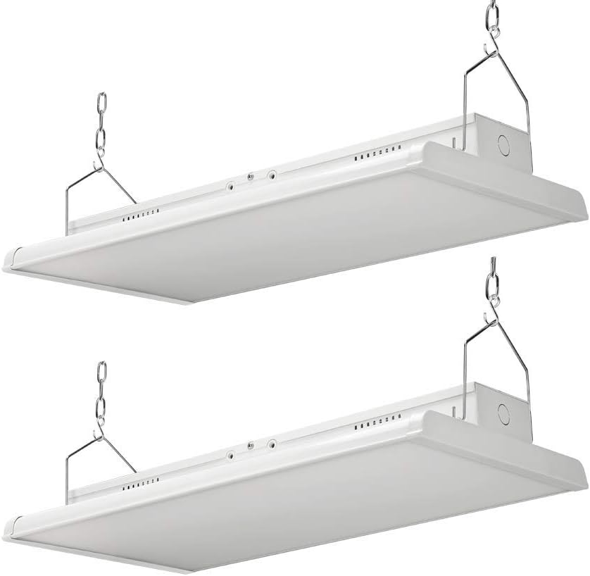 4FT LED High Bay Light - Pack of 2-300W - 42000LM - 1-10V dimmable - 5000K - UL and DLC Listed - Replaces 8 Lamp Fluorescent T5 Fixture