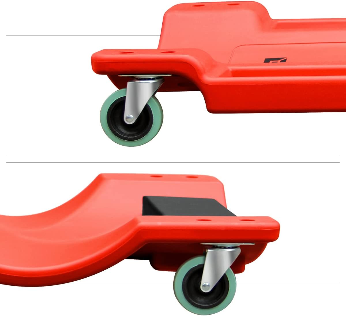 DNA MOTORING 40 Inch Mechanic Creeper, Blow Molded Low Profile Rolling Garage Creeper, w/Padded Headrest, Dual Tool Trays, 350lbs Capacity, Red, TOOLS-00005