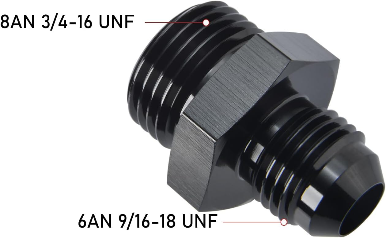 6AN Male Flare to 8AN ORB O-ring Boss Fuel Pump Rail Adapter Fitting Aluminum Black