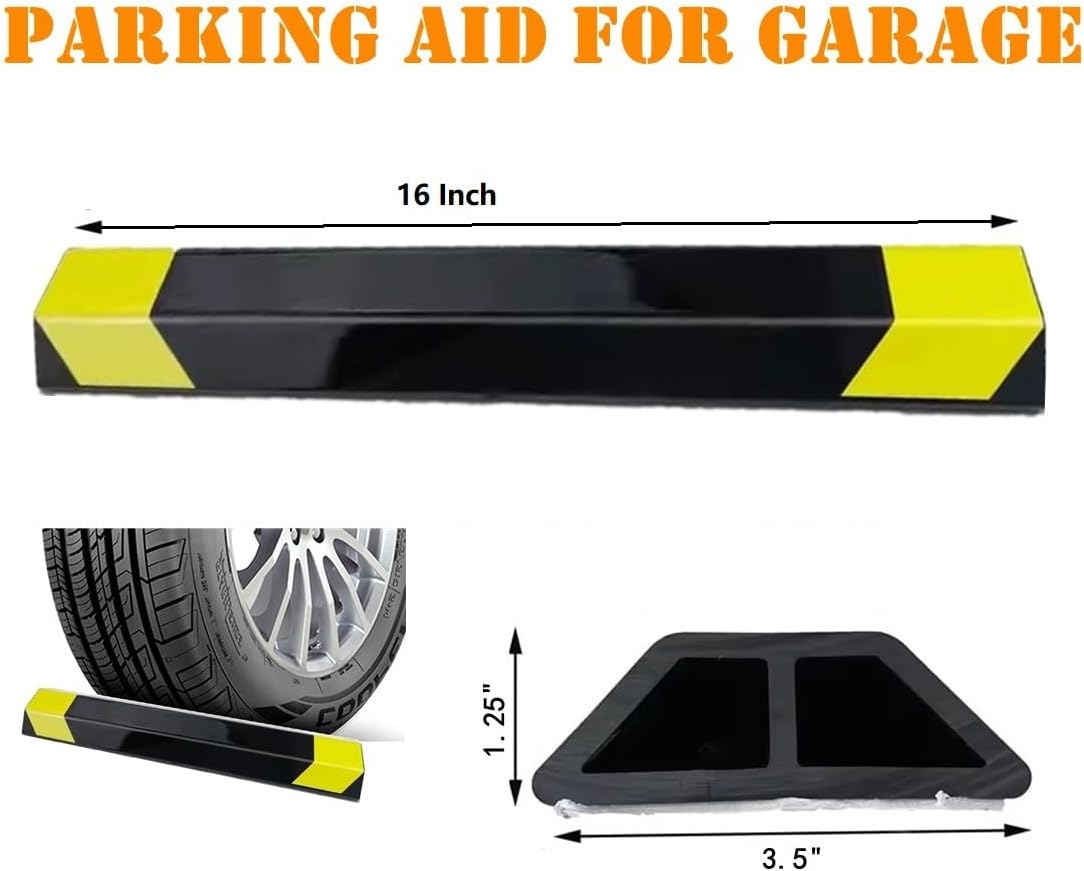 16" Heavy Duty Parking Aid for Garage, Car Parking Stopper for Garage 2 Pack, Parking Aids Protects Car, Parking Stopper Easy to Install (2 Pack 16" L x 1.25H)