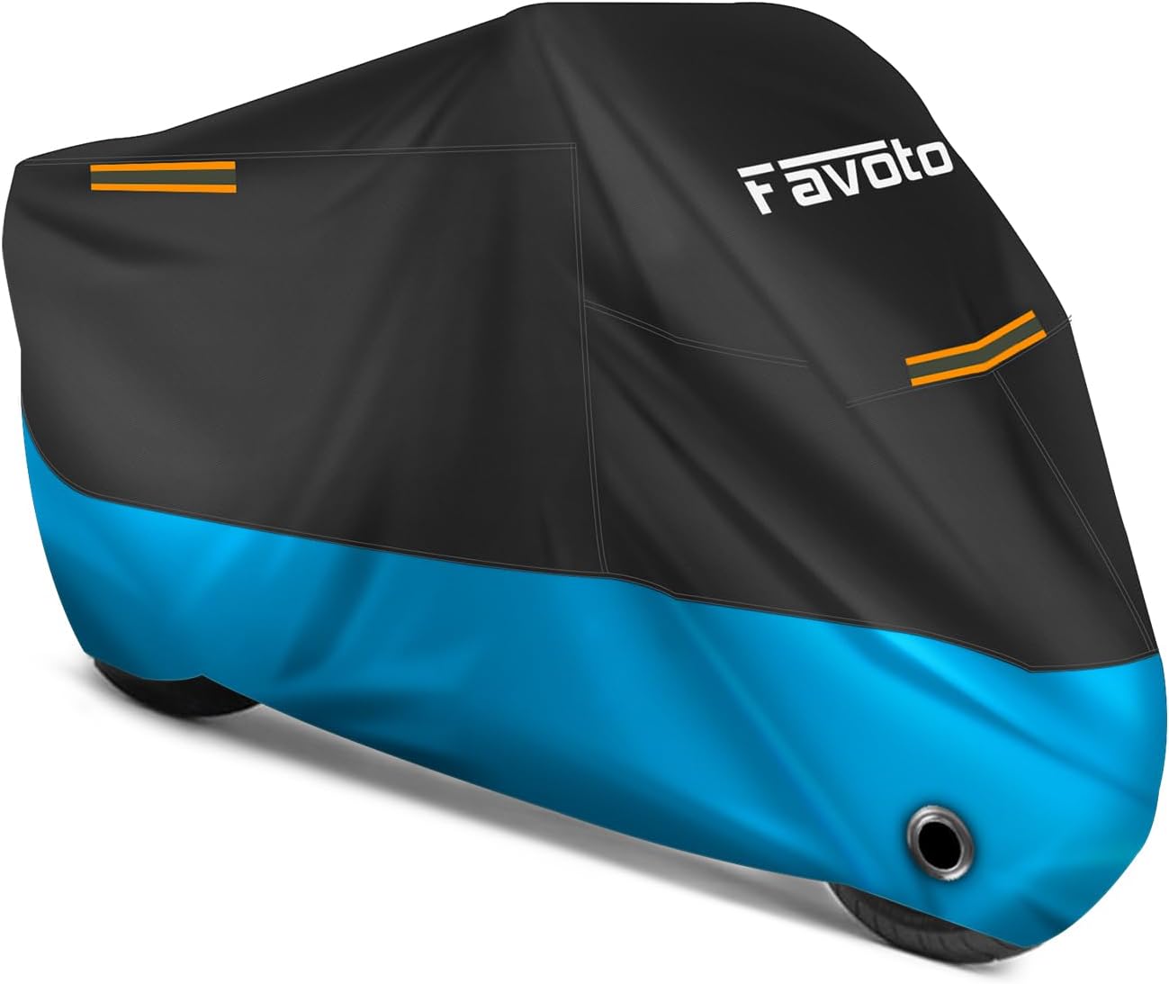 Favoto Motorcycle Cover Waterproof Outdoor - Universal Fit Motorbike Cover with 3 Night Reflectors Lock-Hole Carrying Bag Windproof Dustproof Rain Sun Protection (116 inch Length)