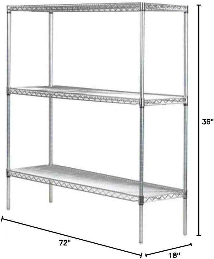Omega 18" Deep x 72" Wide x 36" High 3 Tier Chrome Starter Shelving Unit