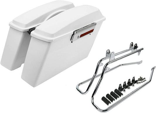 XFMT White Hard Saddlebags Saddle Bags Trunk W/Chrome Conversion Brackets For Harley Softail Heritage Classic Deluxe 1984-2017