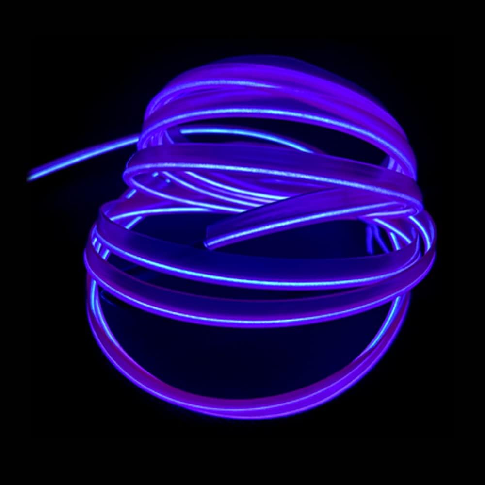 El Wire Purple Interior Car LED Strip Lights, 3M Neon Wire USB 5V with Fuse Protection for Automotive Interior Decoration, with 6mm Sewing Edge