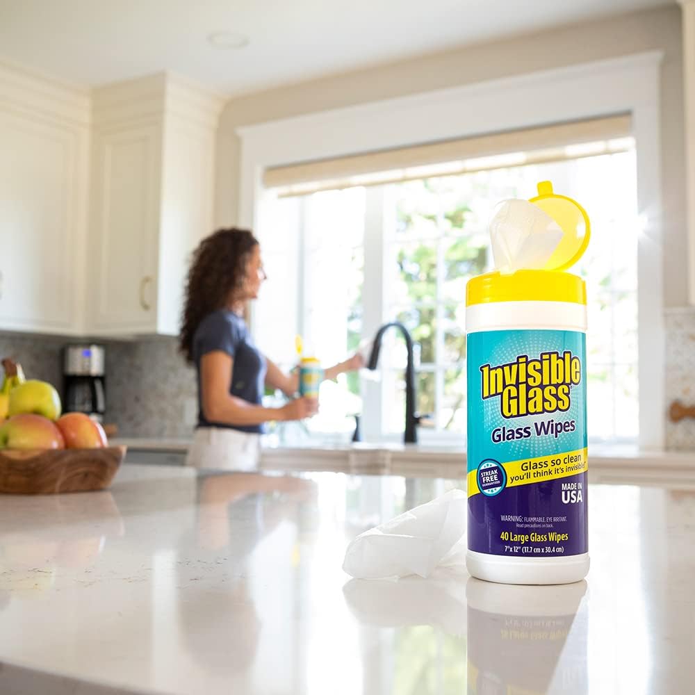 Invisible Glass 90160-2PK Glass Cleaning Wipes Perfect for Cleaning Mirrors, Windows, and Windshields at Home, in Your Car, or at the Office, Streak-Free, Tint-Safe, Lint-Free, 40 Wipes, Pack of 2