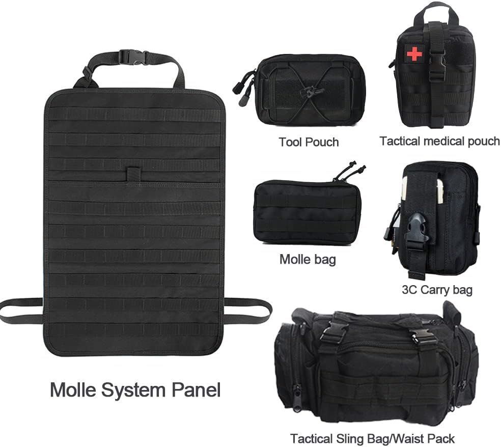 Universal Tactical Seat Back Organizer Vehicle Molle Panel Organizer Storage Bag with 5 Detachable Molle Pouch for All Vehicel Such as Jeep,Truck,SUV, Car, Ford,Chevy etc
