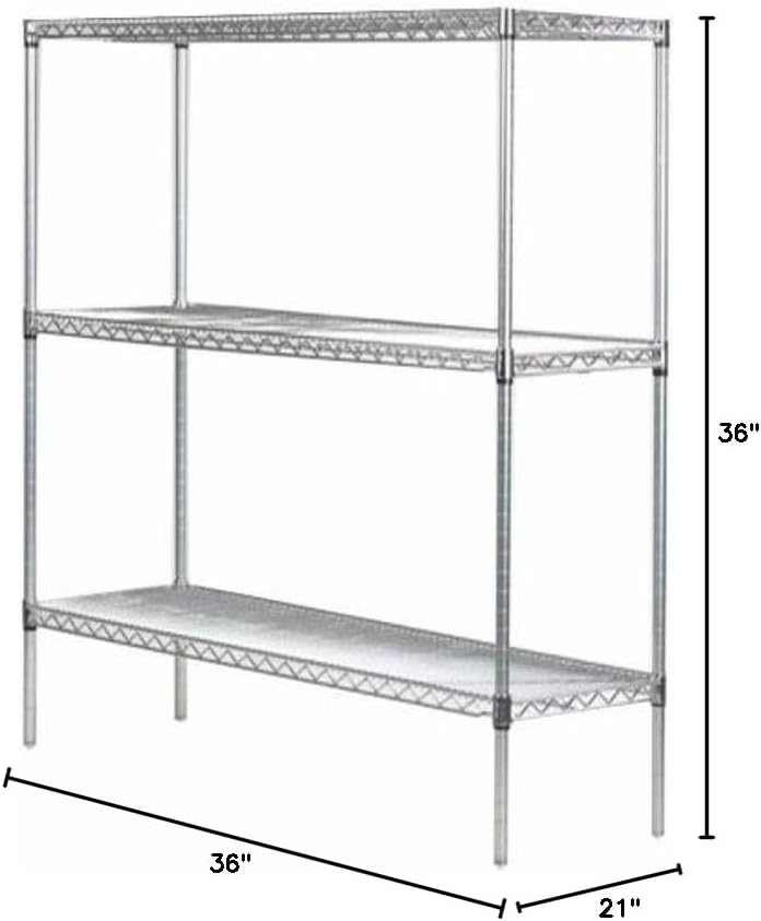 Omega 21" Deep x 36" Wide x 36" High 3 Tier Chrome Starter Shelving Unit