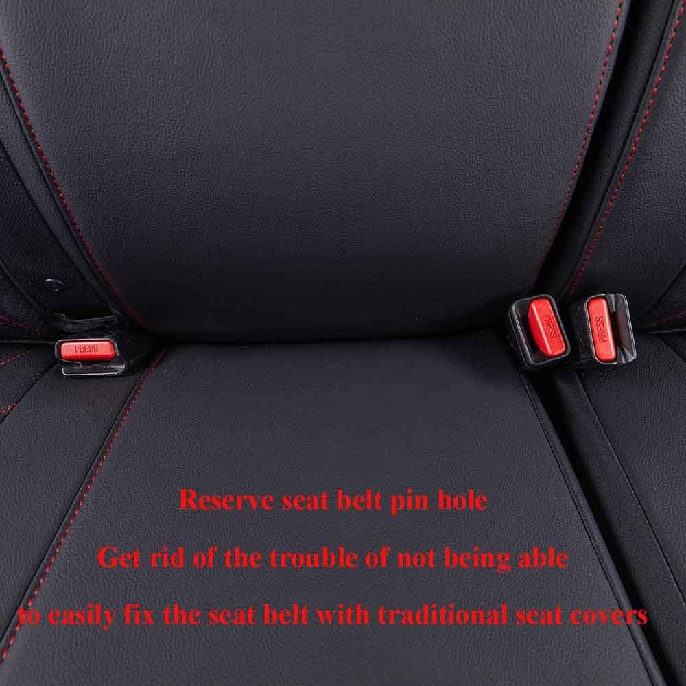 EKR Custom Fit Tacoma Car Seat Covers for Select Toyota Tacoma 2016 2017 2018 2019 2020 2021 2022 2023 Double Cab/Crew Cab - Full Set,Leather(Black with Red Trim)