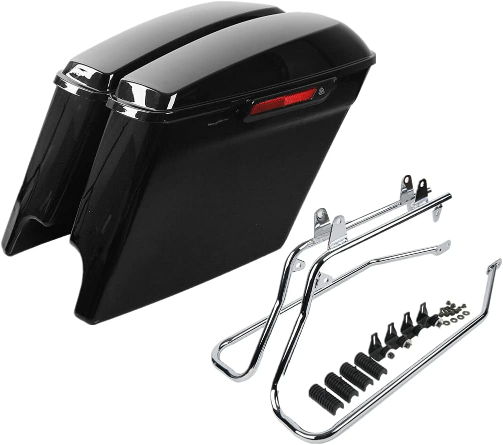 XFMT Vivid Black 5" Stretched Extended Saddlebags Hard Saddle Bags W/Chrome Latches & Conversion Bracket For Harley Softail Heritage Deluxe 1984-2017