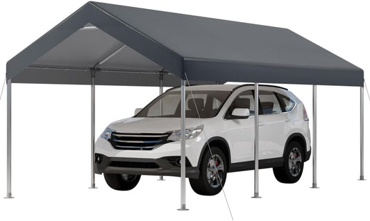 12X20 Ft Heavy Duty Carport Canopy, Portable Garage, Car Tents, Easy to Assemble, Reinforced Structure, with Hanging Edge, Applicable to Car, Bike, Boat, Party (Gray)