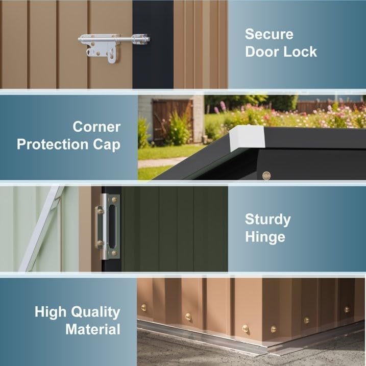 Greesum 5×3FT Outdoor Storage Shed, Metal Patio Storaged Sheds with Lockable Doors, Sheds & Outdoor Storage for Bike, Backyard, Pool and Garden, Brown