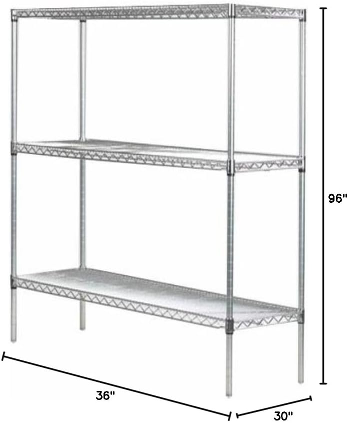 Omega 30" Deep x 36" Wide x 96" High 3 Tier Chrome Starter Shelving Unit