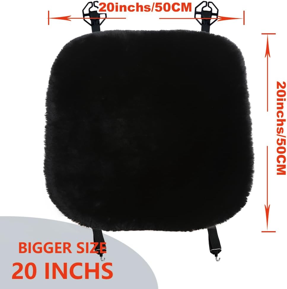 20 inchs Fluffy Genuine Australia Sheepskin Car Seat Cover for Auto Interior Accessories with Soft Fuzzy Wool Natural Fur Non-Slip (Black, Front)