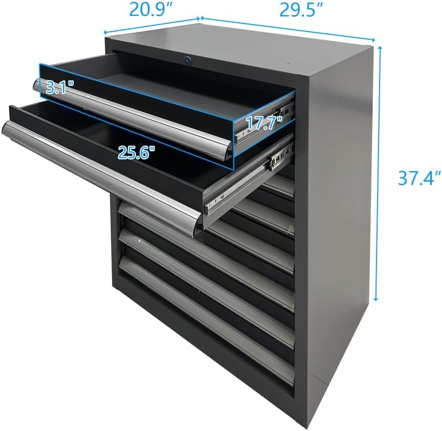 Metal Garage Cabinet Set, Heavy Duty for Workshop Basement Utility Room, Black and Grey, Wall Mounting Not Necessary