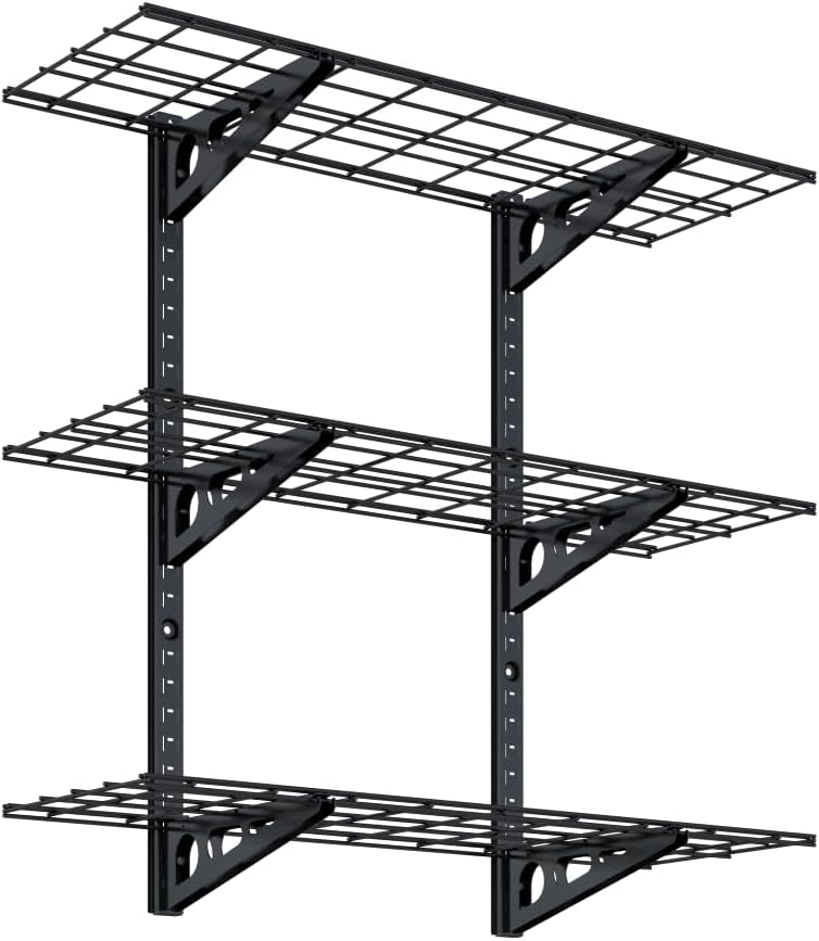 FLEXIMOUNTS 3 Tier 1x3ft Garage Storage Wall Shelving, 12x36inch per Shelf Height Adjustable Floating Shelves, 450lbs Total Weight Capacity, Black