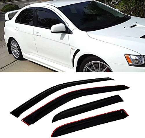 94039 Side Window Wind Vent Deflector, 4pcs Out-Channel Tape-On Dark Smoke Nice Rain Guards Set, Window Visor fit for 2007-2016 Mitsubishi Lancer