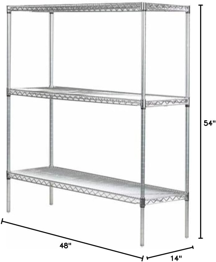 Omega 14" Deep x 48" Wide x 54" High 3 Tier Chrome Starter Shelving Unit