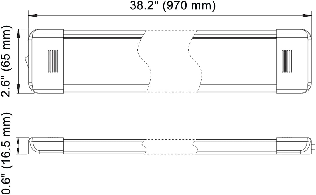 LED Interior Utility Light Fixture 38.2" x 2.6", High Lumen-Output Low Current Draw Energy Efficient, Frosted Lens 6000K Cool-White Even Diffused Beam, On/Off Rocker Switch 12V-24V DC, 1-Pack