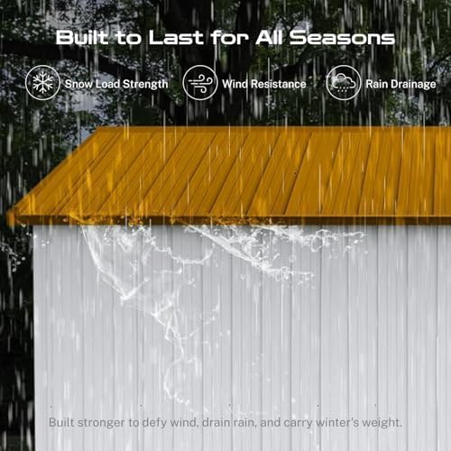 10 x 8 FT Outdoor Storage Shed, Metal Garden Tool Shed with Slooping Roof, Lockable Doors and Windows, Easy to Assemble for Garden, Patio, Lawn, White+Yellow