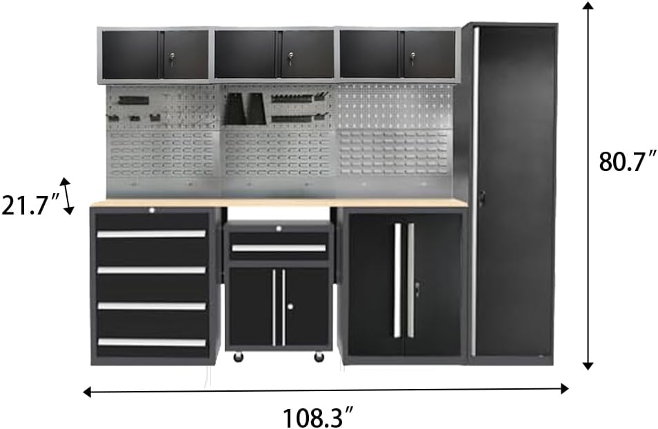 JZD Storage Cabinet System Workshop, Professional Tool Storage Workbench Set, No Wall Mounting Needed, for Utility Room Pantry