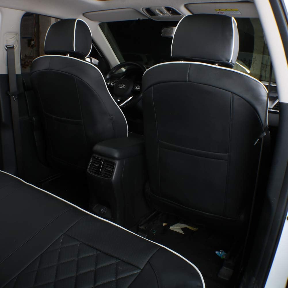 EKR Sportage Seat Covers Custom Fit for KIA Sportage EX,X-Line,SX,SX Prestige,X-pro,X-pro Prestige 2023 2024 2025 2026 Leather Car Seat Cover Full Set - Faux Leather(Black with White Piping)