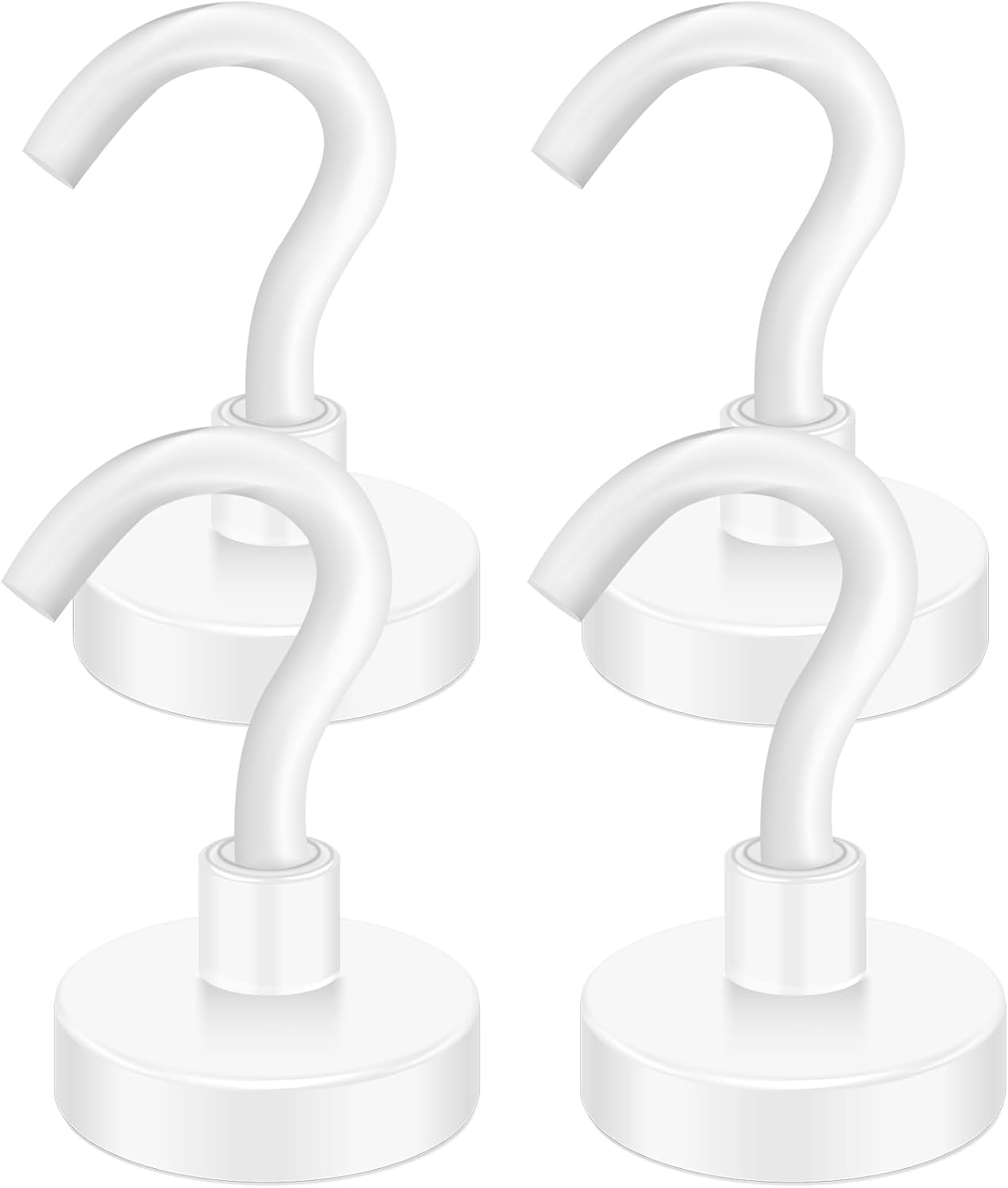 MIKEDE Magnetic Hooks Heavy Duty, 28LB+ Strong Magnetic Hooks for Cruise, Neodymium Earth Magnets with Hook for Hanging, Magnetic Metal Hanger for Fridge, Toolbox, Storage, (White, 4 Pack)